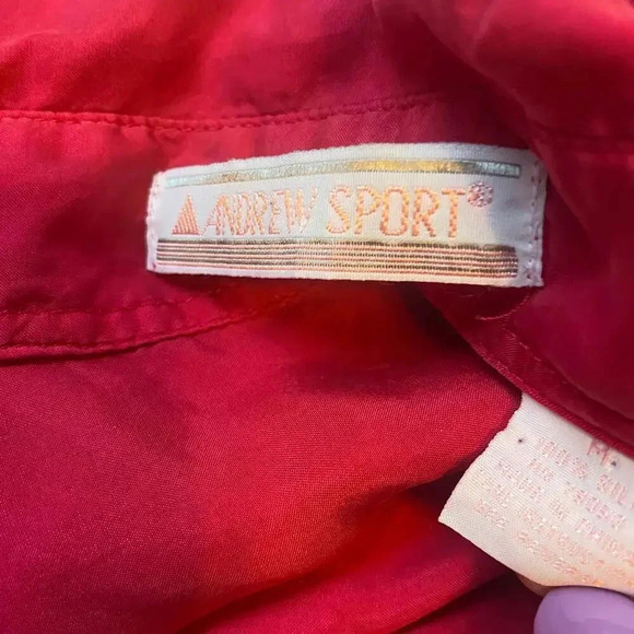 Vintage Y2K 100% Silk Andrew Sport Buttons down Red Shirt Women Size M Pockets - Picture 4 of 5
